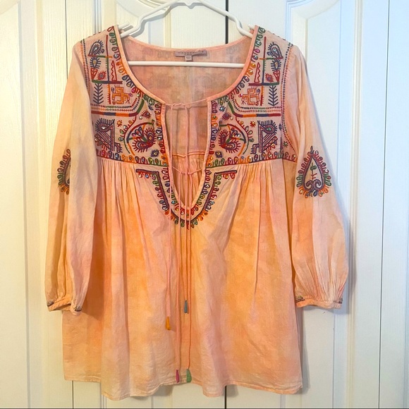 Calypso St. Barth Tie Dye Embroidered Blouse Size 0 - Picture 2 of 6